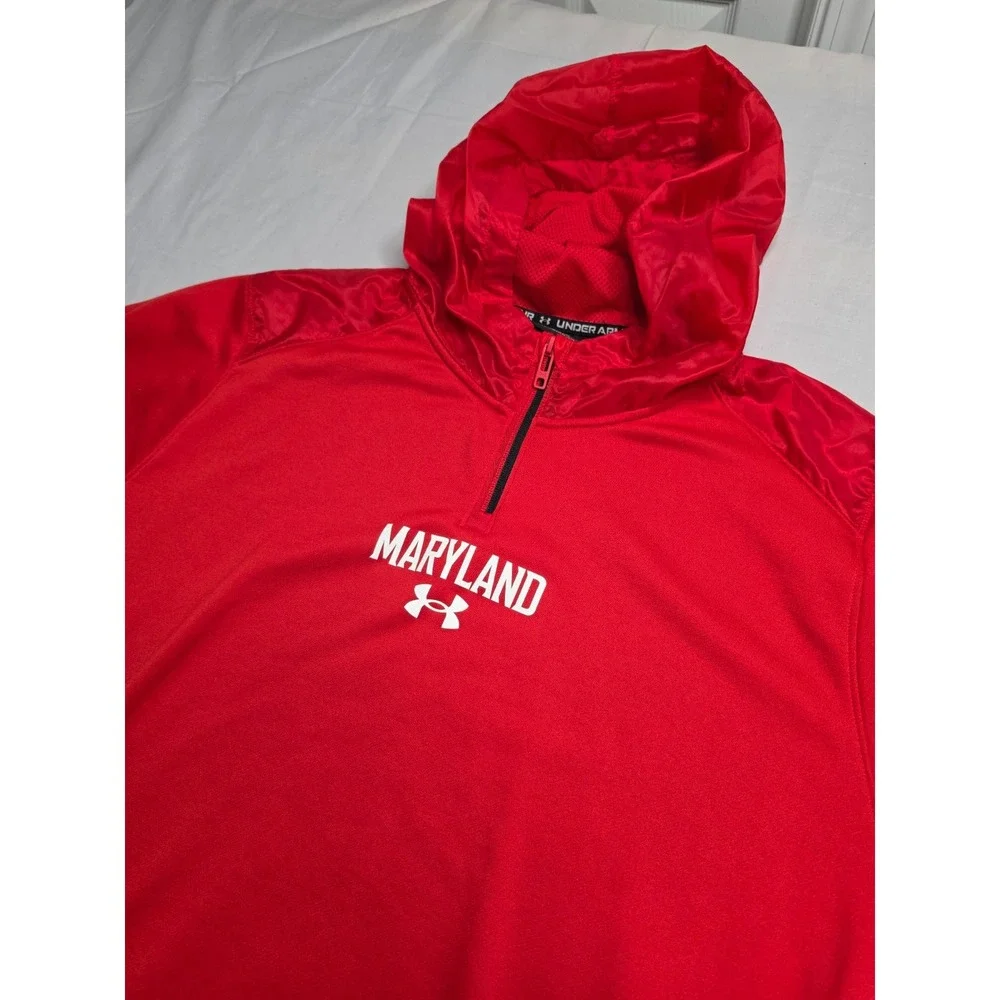 Under Armour Maryland Terrapins Basketball Jacket Men 2XL Red Quarter Zip Hooded